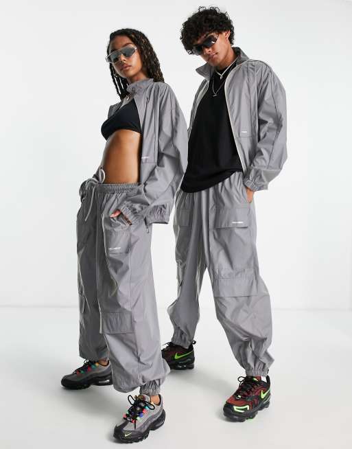 Grey reflective cheap elasticated joggers