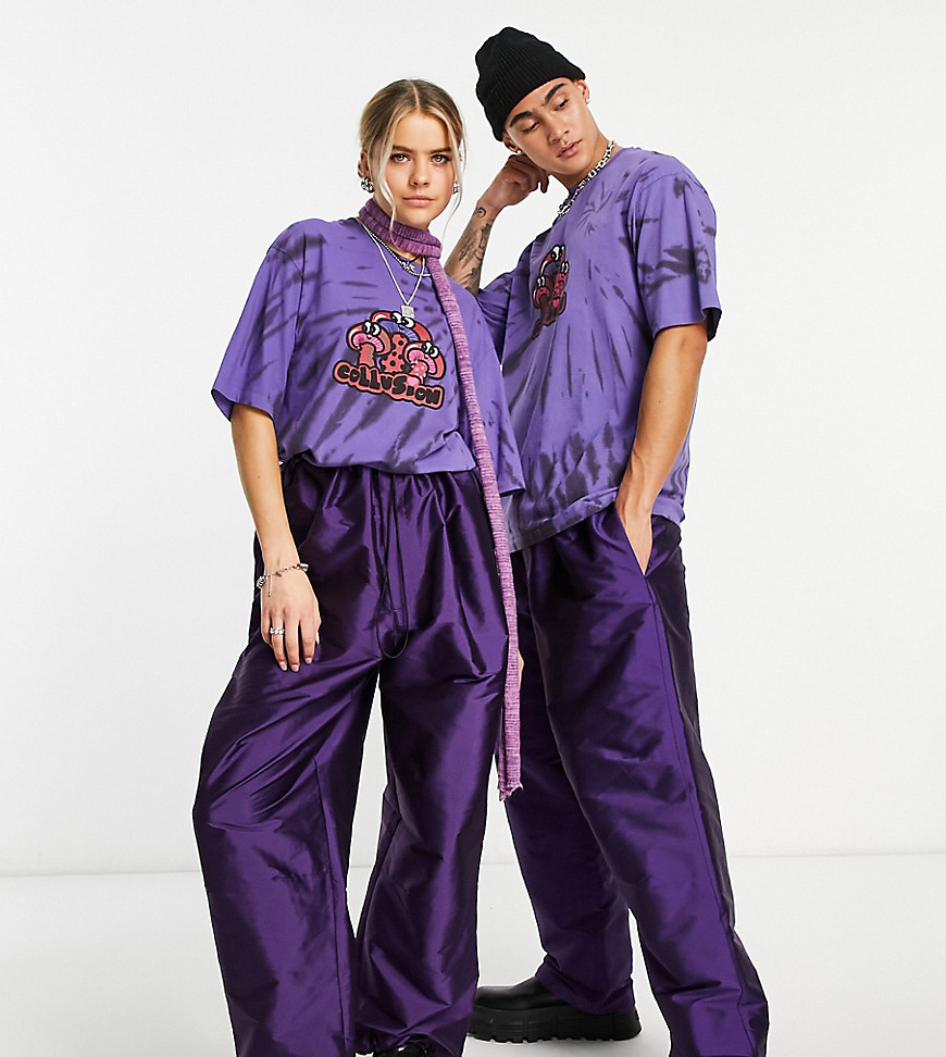 COLLUSION Unisex oversized cargo trouser in irridescent puprle-Purple