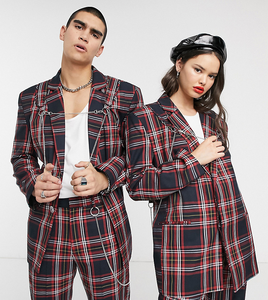 COLLUSION Unisex oversized check blazer with bag and detachable chain-Black