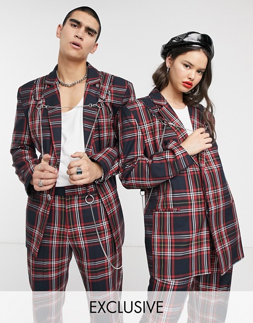 COLLUSION Unisex oversized check blazer with bag and detachable chain