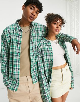 COLLUSION Unisex oversized check in green