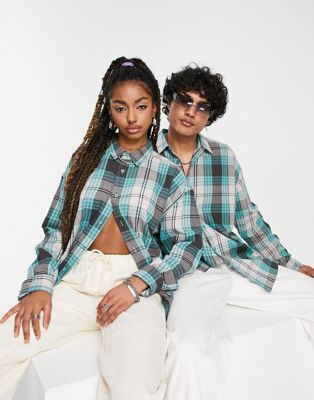 COLLUSION Unisex oversized check shirt in blue
