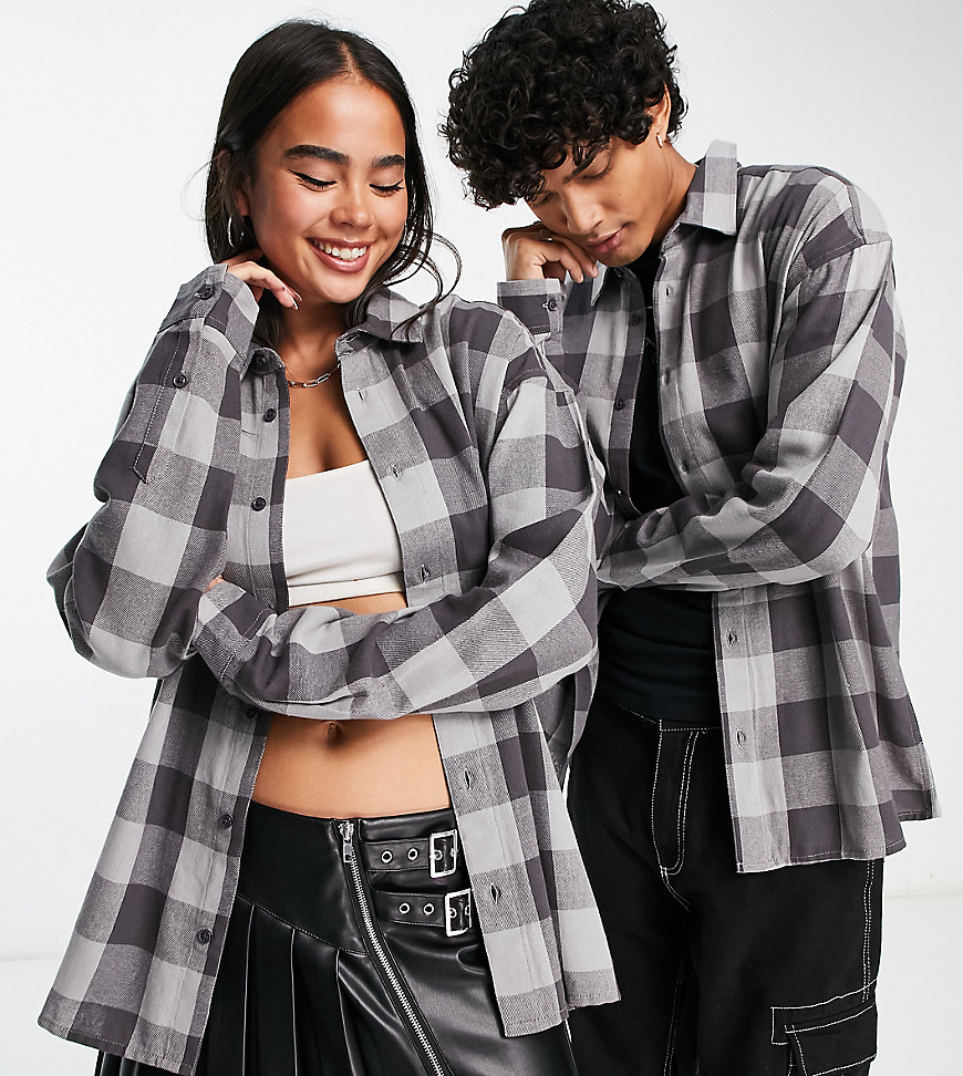 Collusion Unisex Oversized Check Shirt In Gray