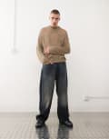 [Collusion] COLLUSION Unisex oversized checkerboard knitted jumper in khaki-Green L Khaki