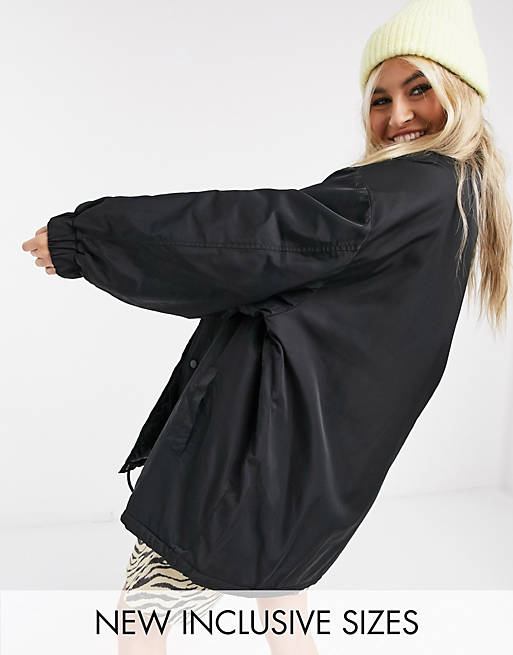 COLLUSION Unisex oversized coach jacket in black