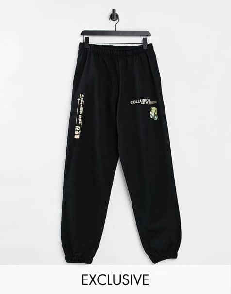 COLLUSION Unisex oversized coordinating sweatpants with print in black - view 1