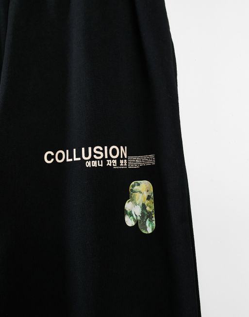 COLLUSION Unisex oversized coordinating sweatpants with print in black, 4 of 4