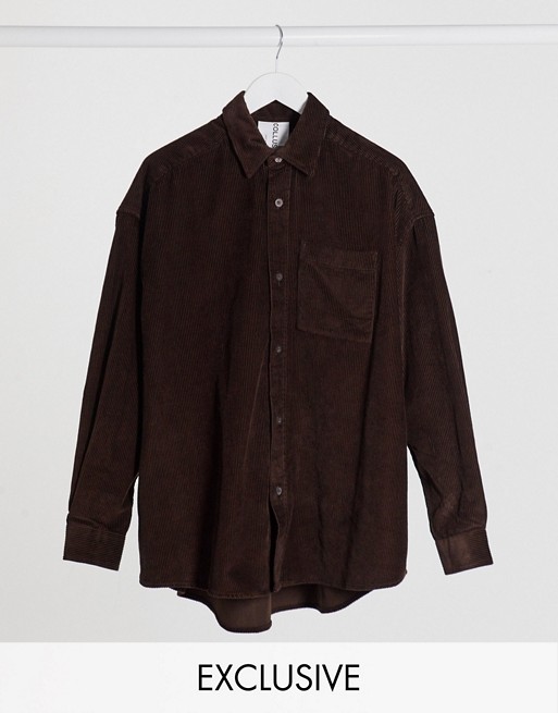 COLLUSION Unisex oversized cord shirt in brown