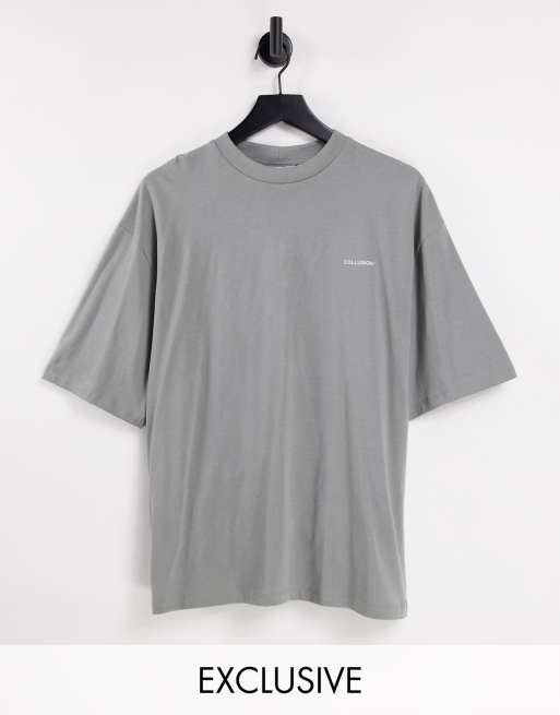 COLLUSION Unisex oversized cotton logo t-shirt in gray - MGREEN