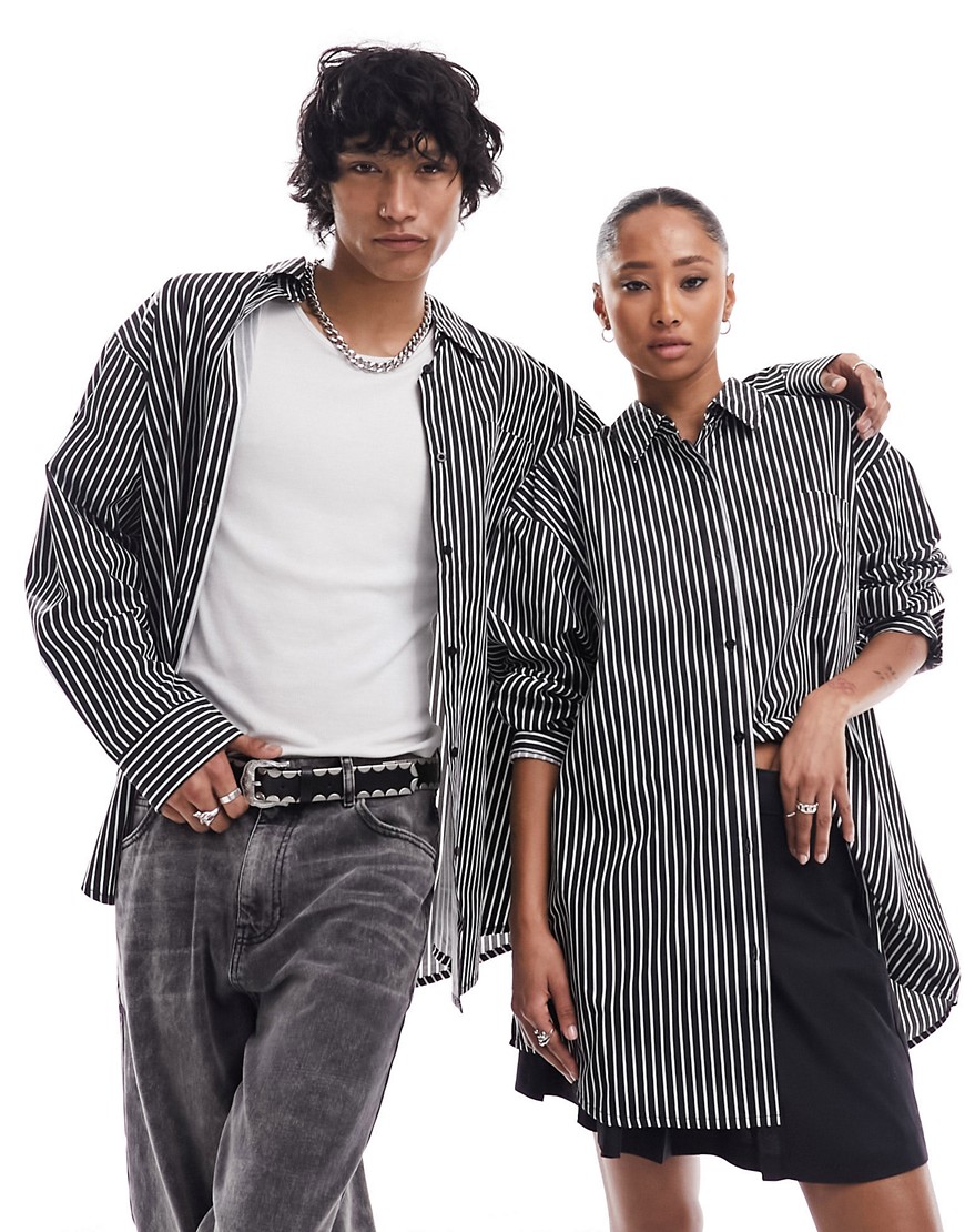 Collusion Unisex Oversized Cotton Shirt In Black And White Stripe-no Color