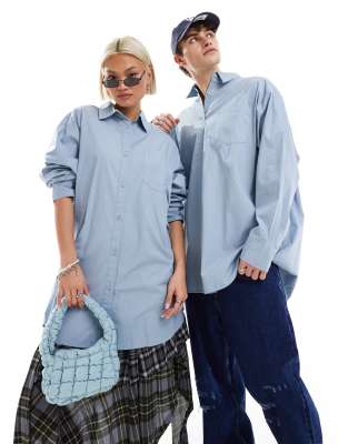 Collusion Unisex Oversized Cotton Shirt In Blue-green