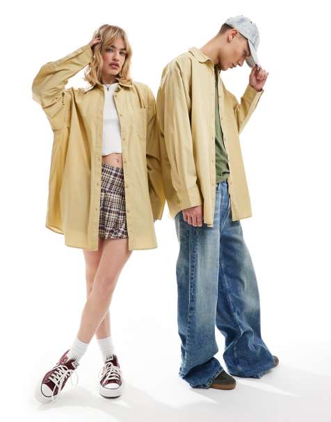 COLLUSION Unisex oversized cotton shirt in sand - view 1