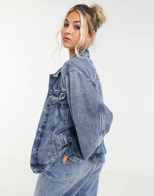 Blue oversized outlet denim jacket