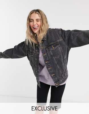 washed black oversized denim jacket