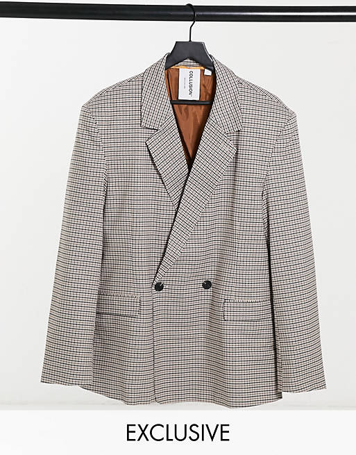 COLLUSION Unisex oversized double breasted dad blazer in heritage check