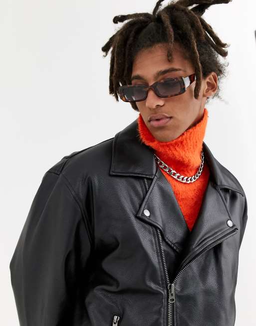 Collusion oversized leather 2025 look biker jacket