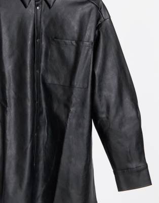 collusion faux leather shacket in black