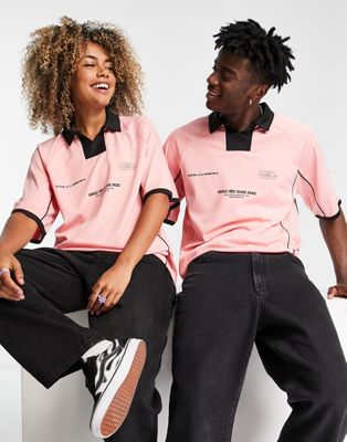 COLLUSION Unisex oversized football style t-shirt with print in pink
