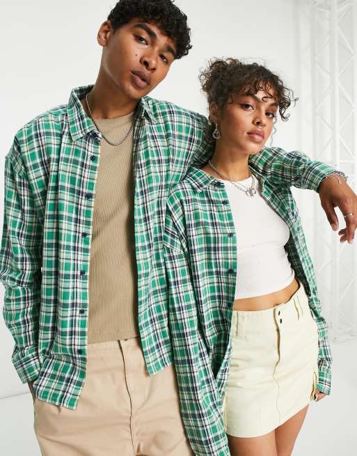 COLLUSION Unisex - Oversized geruit overhemd in groen