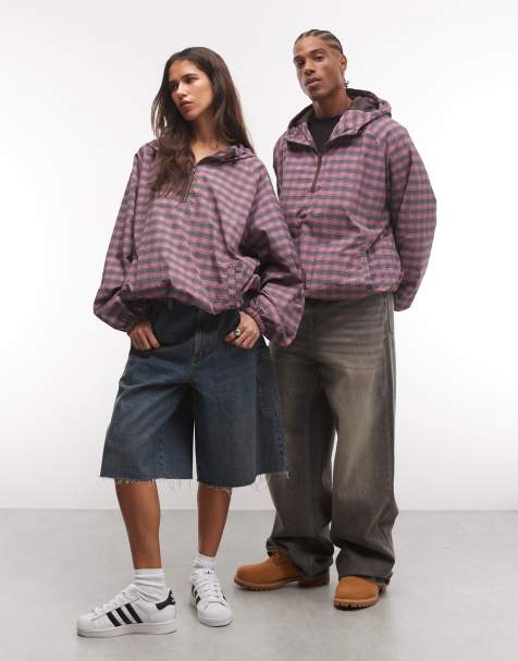 COLLUSION unisex oversized geruite trackjack met capuchon in roze ruit - view 1