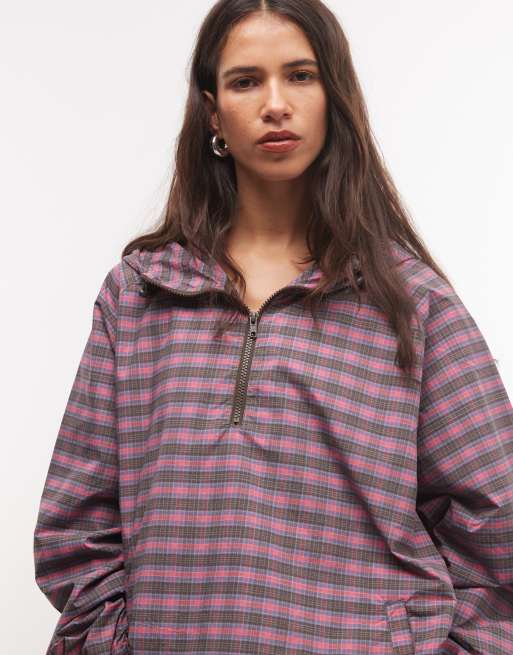 COLLUSION unisex oversized geruite trackjack met capuchon in roze ruit, 4 van 4