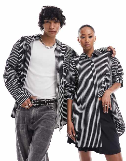 COLLUSION Unisex - Oversized gestreept katoenen overhemd in zwart en wit