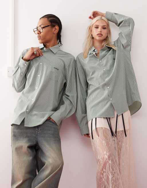 COLLUSION Unisex - Oversized gestreept overhemd in mintgroen