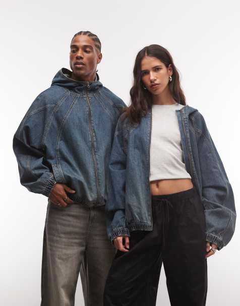 COLLUSION unisex oversized hooded denim jacket in grunge wash - view 1