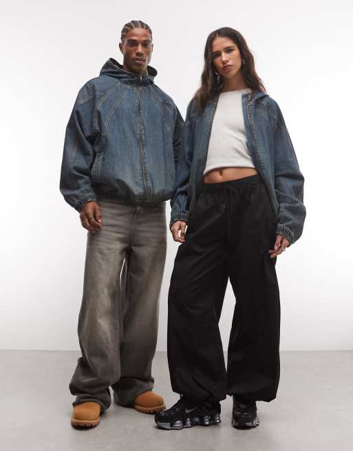COLLUSION unisex oversized hooded denim jacket in grunge wash, 2 of 4