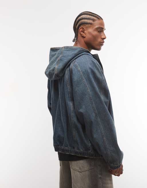 COLLUSION unisex oversized hooded denim jacket in grunge wash, 3 of 4