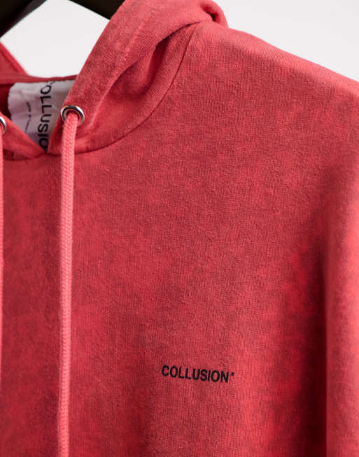 COLLUSION Unisex oversized hoodie in red stone wash set