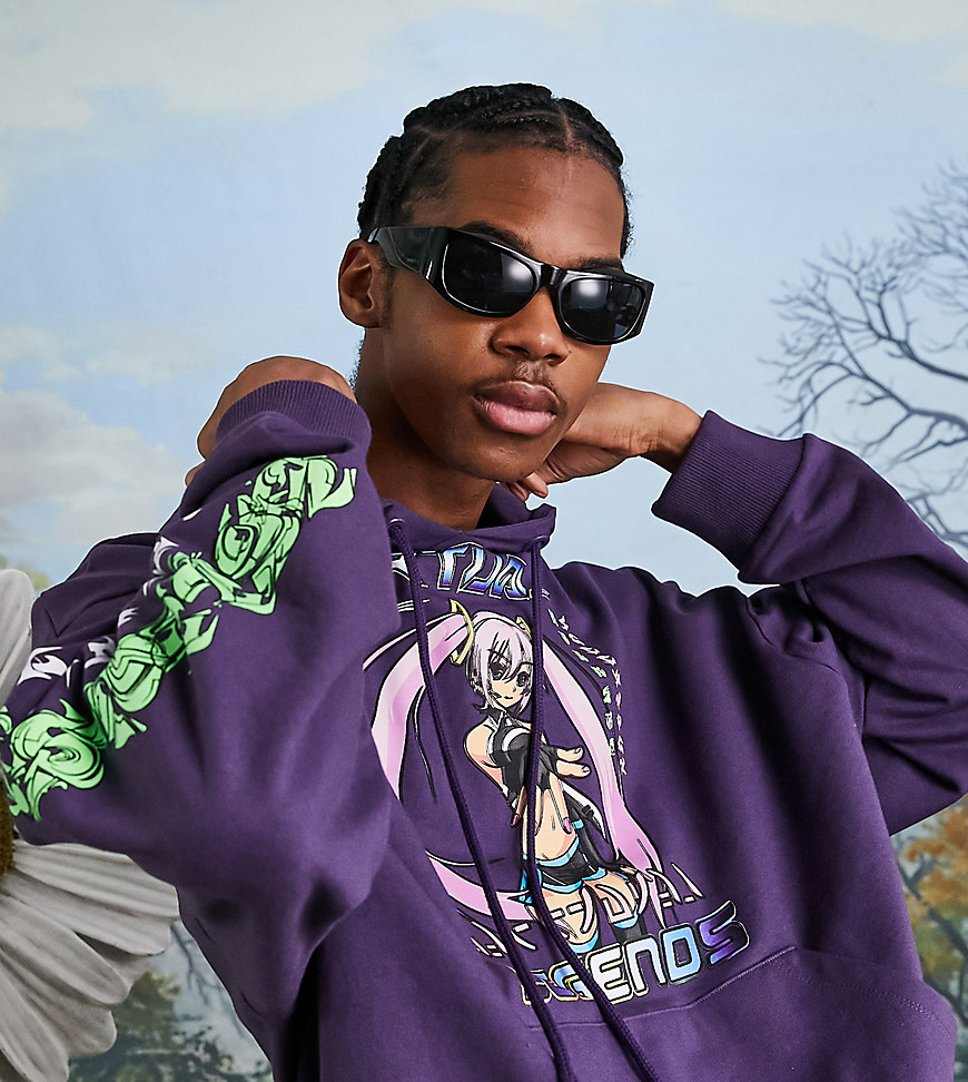 COLLUSION Unisex oversized hoodie with character print in purple - part of a set