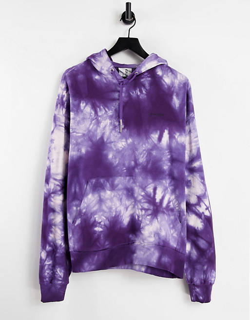 Women COLLUSION Unisex oversized hoodie with grunge butterfly print in purple tie dye 