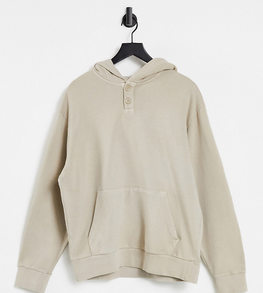 COLLUSION Unisex oversized hoodie with placket detail in stone-White