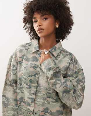 Collusion Unisex Oversized Jacket Shirt In Green