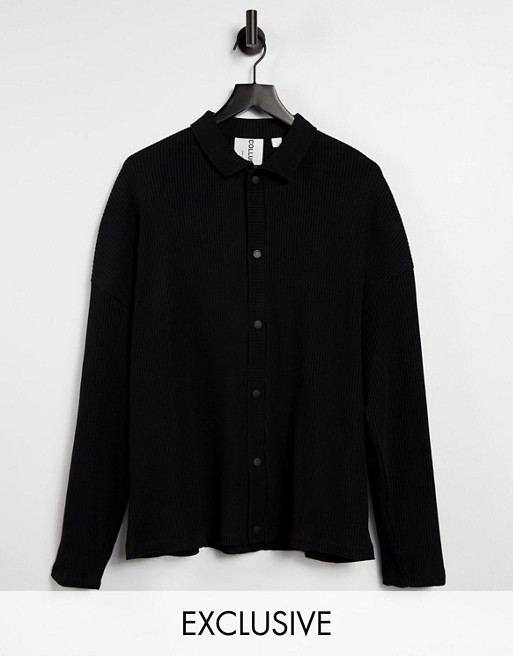 COLLUSION oversized jersey shirt in heavy rib in black co-ord