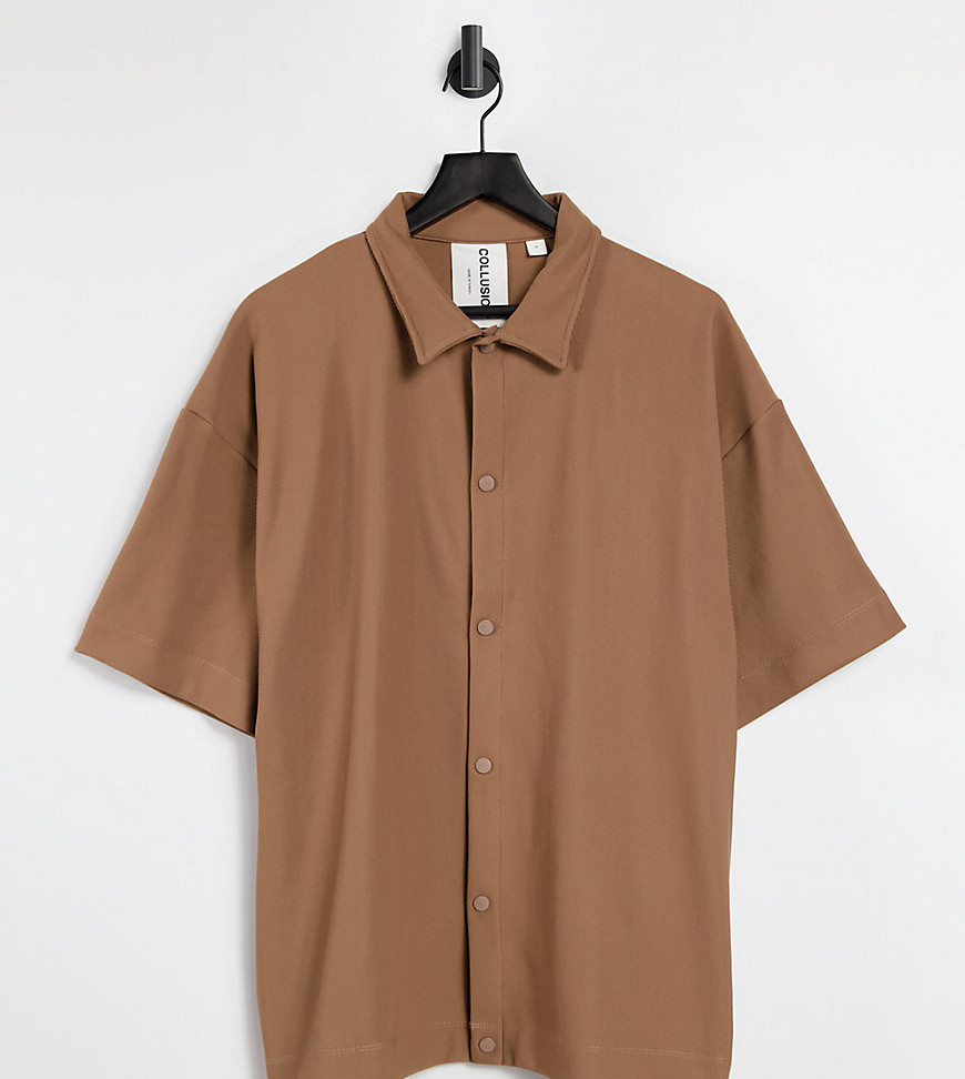 COLLUSION Unisex oversized jersey short sleeve shirt in heavy rib fabric in brown