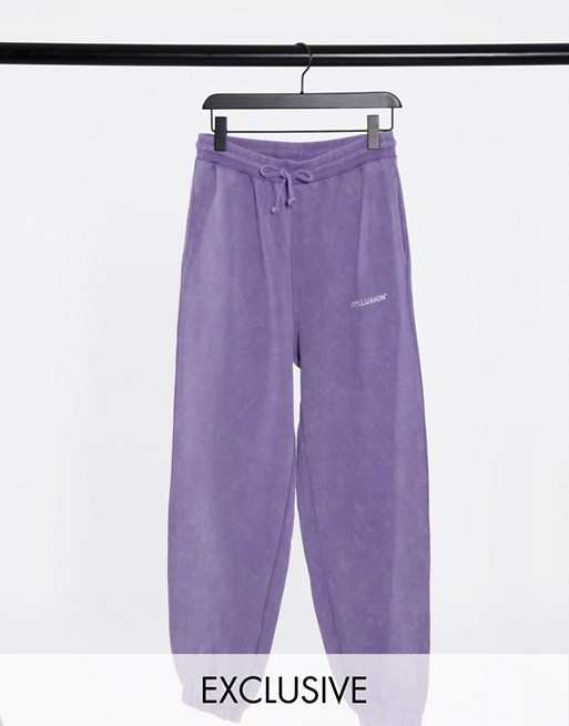 COLLUSION Unisex oversized joggers in purple acid wash