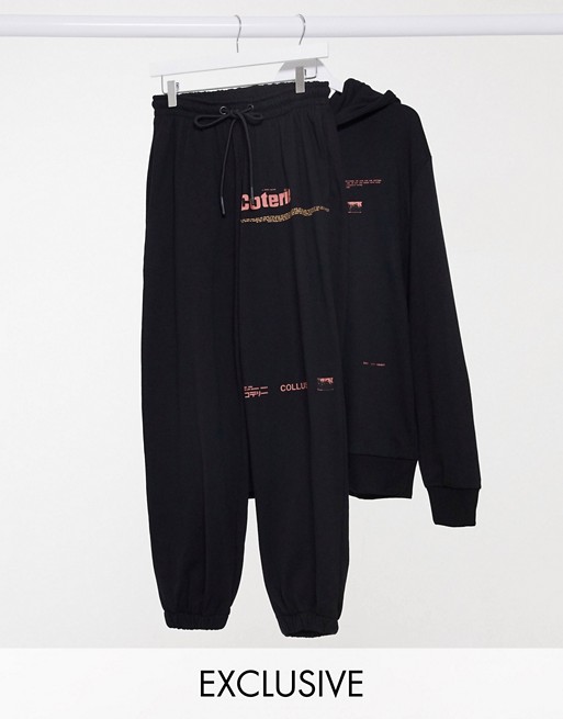 COLLUSION Unisex oversized joggers with print in black