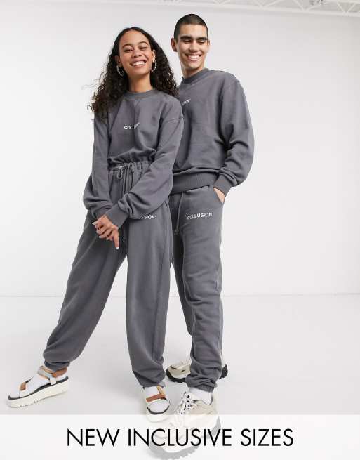 COLLUSION Unisex oversized joggers with spliced fabric in charcoal