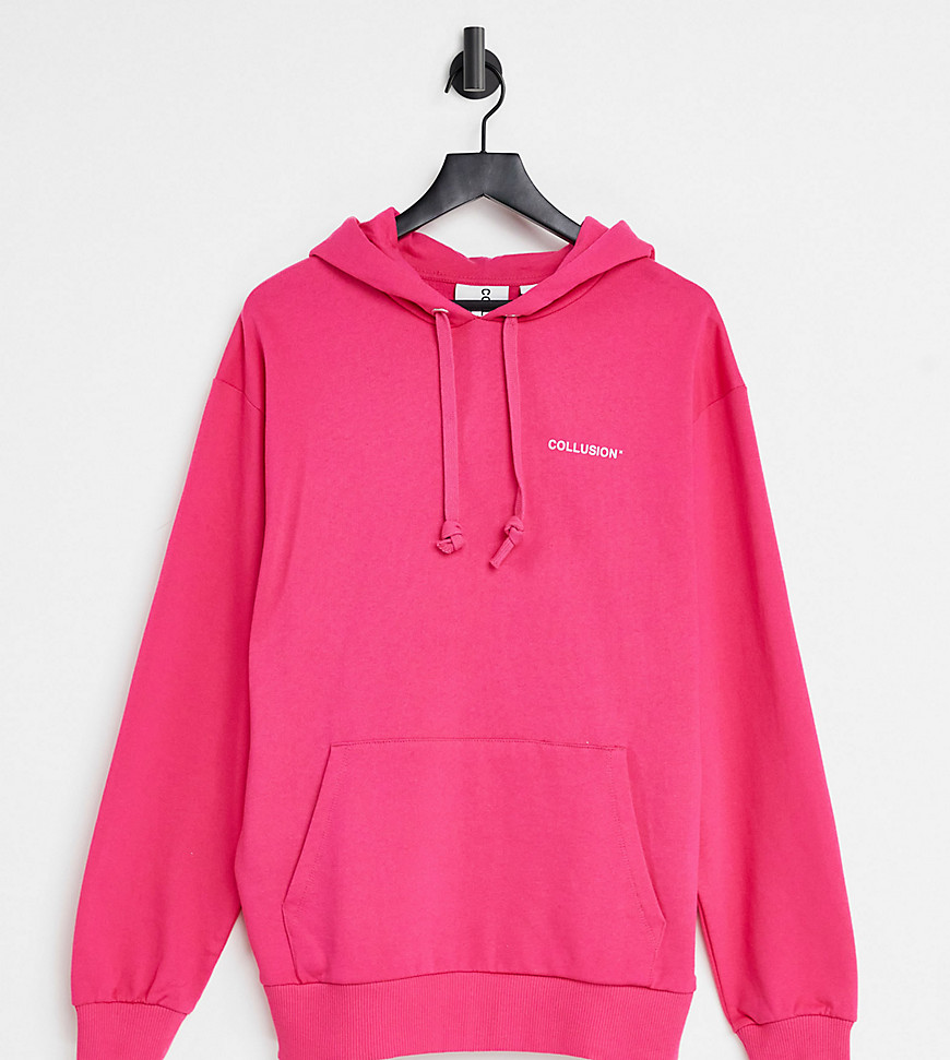 Collusion COLLUSION UNISEX OVERSIZED LOGO HOODIE IN HOT PINK