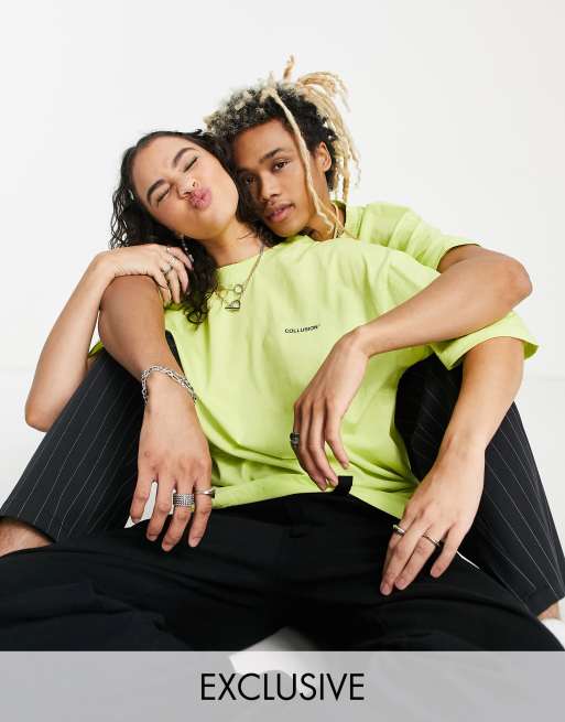 COLLUSION Unisex oversized logo t-shirt in lime green