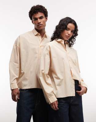 Collusion Unisex Oversized Long Sleeve Boxy Shirt In Neutral