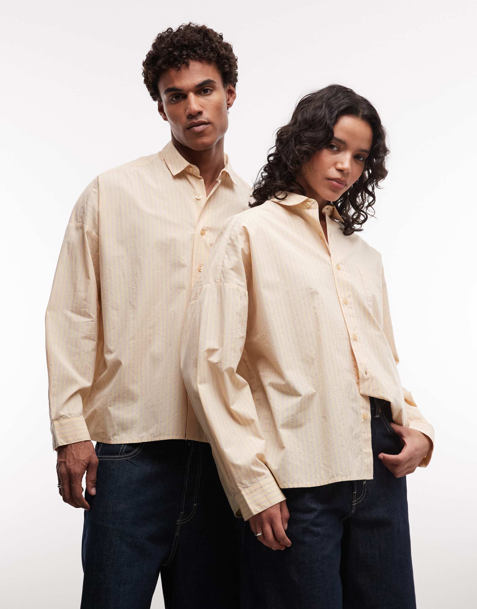 collusion unisex oversized long sleeve boxy shirt in buttermilk stripes