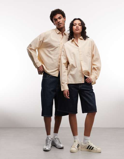 COLLUSION Unisex oversized long sleeve boxy shirt in buttermilk stripes, 2 of 4