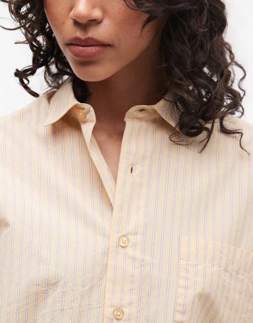 COLLUSION Unisex oversized long sleeve boxy shirt in buttermilk stripes, 3 of 4