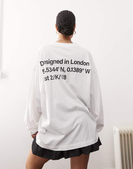 COLLUSION Unisex oversized long sleeve t-shirt with coordinates in white, 2 of 4