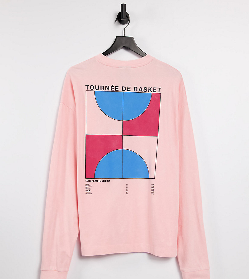 COLLUSION Unisex oversized long sleeve T-shirt with print in pink acid wash pique