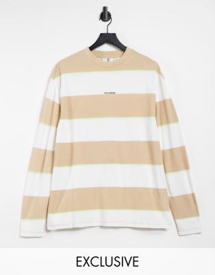 Collusion unisex oversized long sleeve t-shirt with stripe in pique fabric-multi