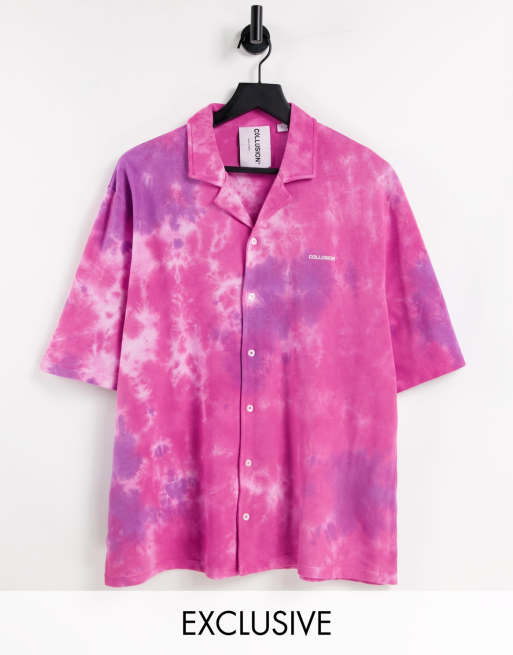 COLLUSION Unisex oversized pink tie-dye shirt in pique fabric co-ord